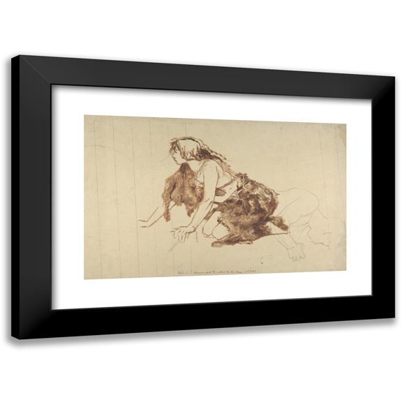 Fernand Cormon 14x11 Black Modern Framed Museum Art Print Titled - Crouching Woman