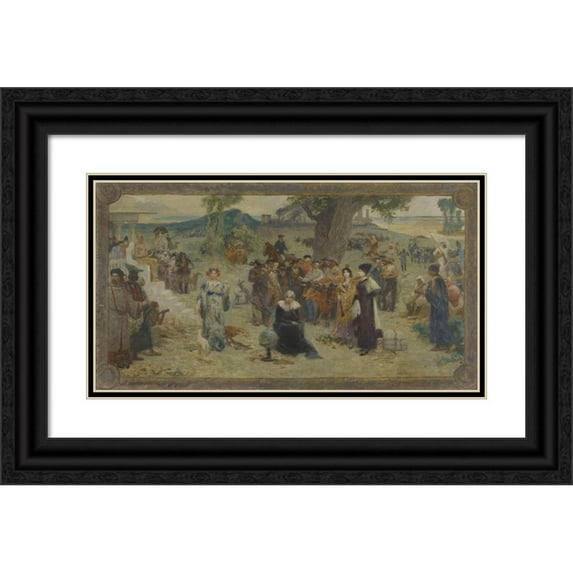 Fernand Cormon 18x12 Black Ornate Wood Framed Double Matted Museum Art Print Titled - The Five Continents (1919)