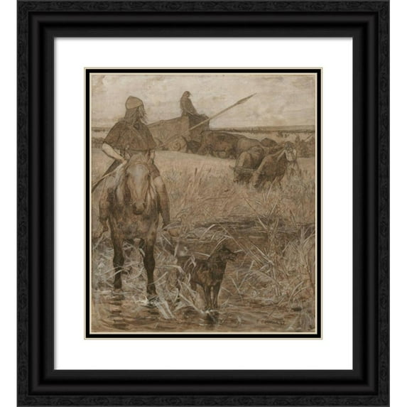 Fernand Cormon 20x22 Black Ornate Framed Double Matted Museum Art Print Titled: Gauls on Horseback (1897)