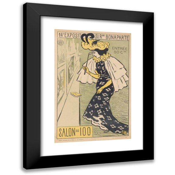 Fernand Fau 11x14 Black Modern Framed Museum Art Print Titled - Poster for the Fourteenth Exhibition of the Salon Des 100 (1895)