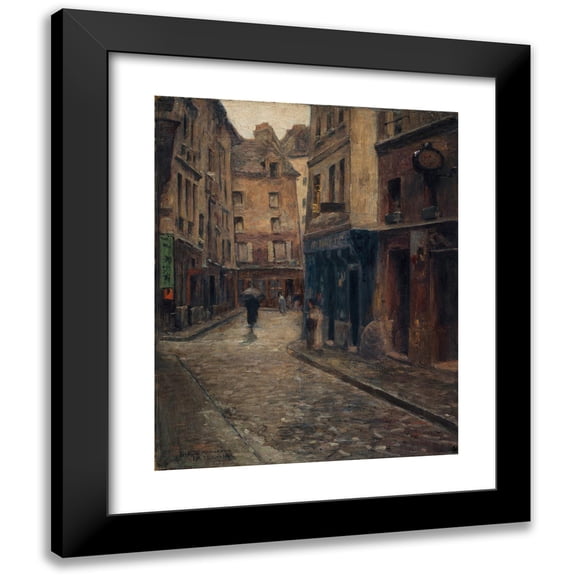 Fernand Maillaud 12x14 Black Modern Framed Museum Art Print Titled - The Rue De Lanneau. Rain Effect (1902)