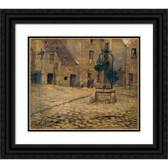 Fernand Maillaud 23x20 Black Ornate Framed Double Matted Museum Art Print Titled: The Courtyard of the Saint-Adrien Hotel, 264, Rue Saint-Jacques (1902)