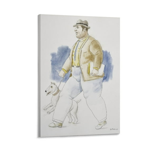 Fernando Botero with Dog High-Definition Spray-Painted Oil Paintings for Versatile Decor - Home & Commercial Wall Art Poster Scroll Canvas Painting Picture Living Room Decor Home 12x18inch(30x45cm)