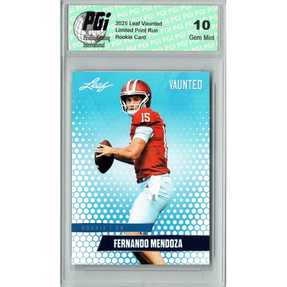 Fernando Mendoza Rookie Card Indiana / Las Vegas PGI 10 Football Trading Card 2025 Leaf Vaunted #V-07 Only 5k Made