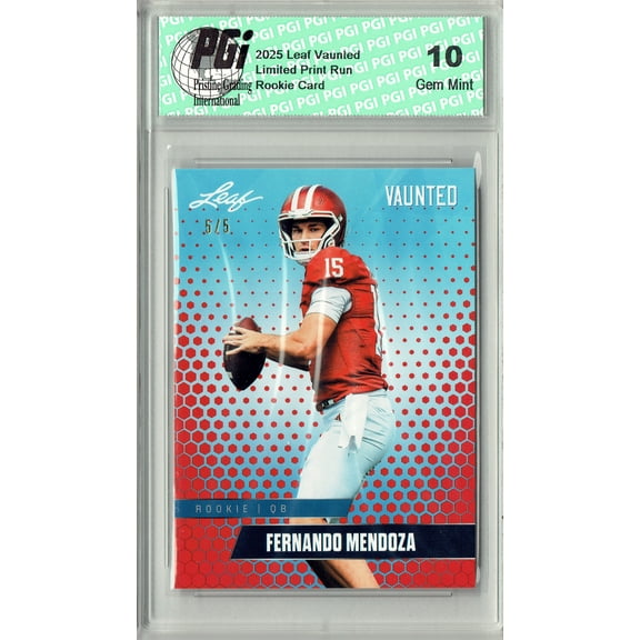 Fernando Mendoza Rookie Card Indiana / Las Vegas PGI 10 Football Trading Card 2025 Leaf Vaunted #V-07 Red SP 5 Made