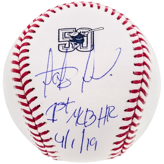 Fernando Tatis Jr. Autographed Official MLB 50th Anniversary Logo Baseball San Diego Padres "1st MLB HR 4/1/19" JSA #SD53983