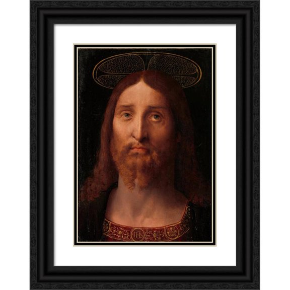 Fernando Yáñez de la Almedina 18x24 Black Ornate Framed Double Matted Museum Art Print Titled: Head of Christ (ca. 1506)