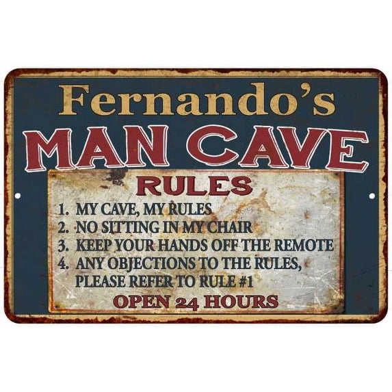 Fernando's Man Cave Rules Chic Rustic Green Sign Home 8x12 Metal 108120049908