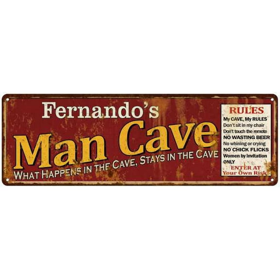 Fernando's Man Cave Rules Red Sign Gift 6x18 206180004466