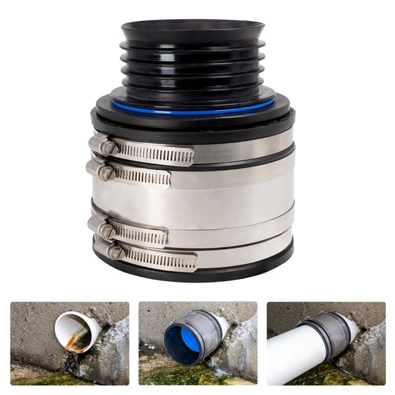 Fernco 4" ICON RC Pushfit DWV Coupling Sheared Off Pipe Connector with Shielded Coupler, Plastic, Cast Iron and Copper to Clay