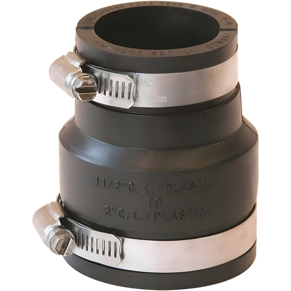 Fernco Coupling 1.5 x 2 Inch Rubber Coupler - PVC - 2 in x 1.5 in, Black
