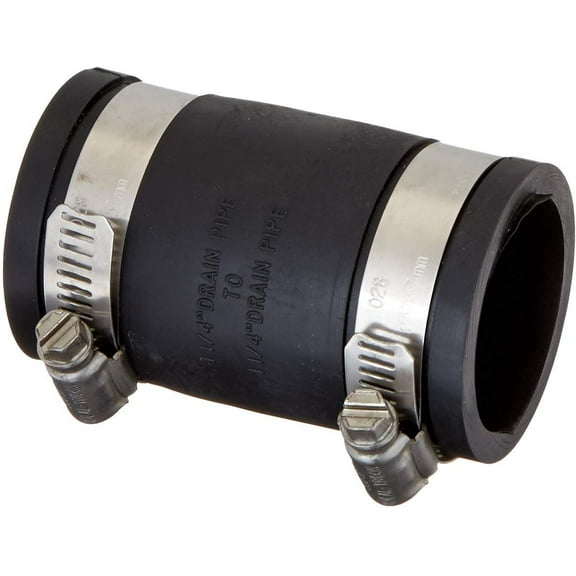 Fernco Stock Coupling P1056-125 - Durable Elastomeric PVC - 1-1/4 In. Pipe Size, Black