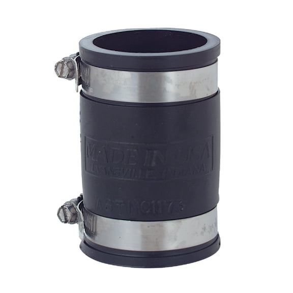 Fernco Stock Coupling P1056-150 - Durable, Stainless Steel Finish - 1-1/2" Pipe Size, Black