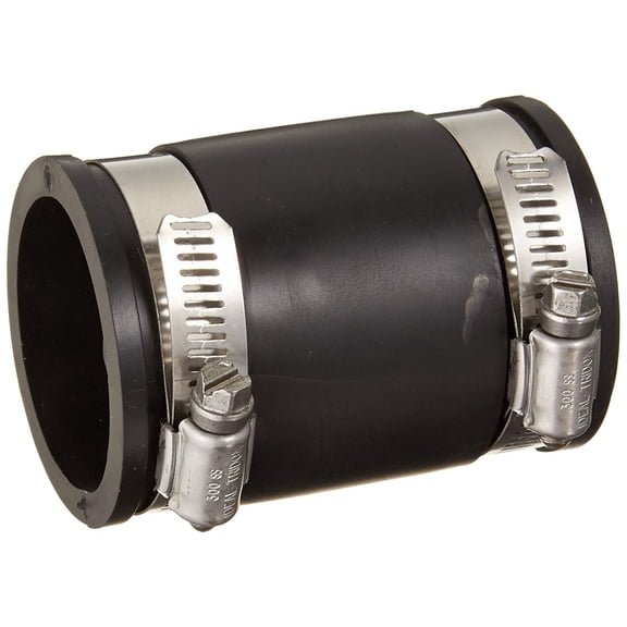 Fernco Stock Coupling P1056-150 - Durable, Stainless Steel Finish - 1-1/2" Pipe Size, Black
