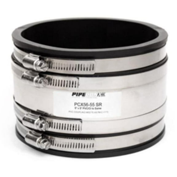Fernco P1056-66RC 6 x 6 in. Rectangle Cast Iron & PVC Flexible Coupling Shear Band Universal Pipe