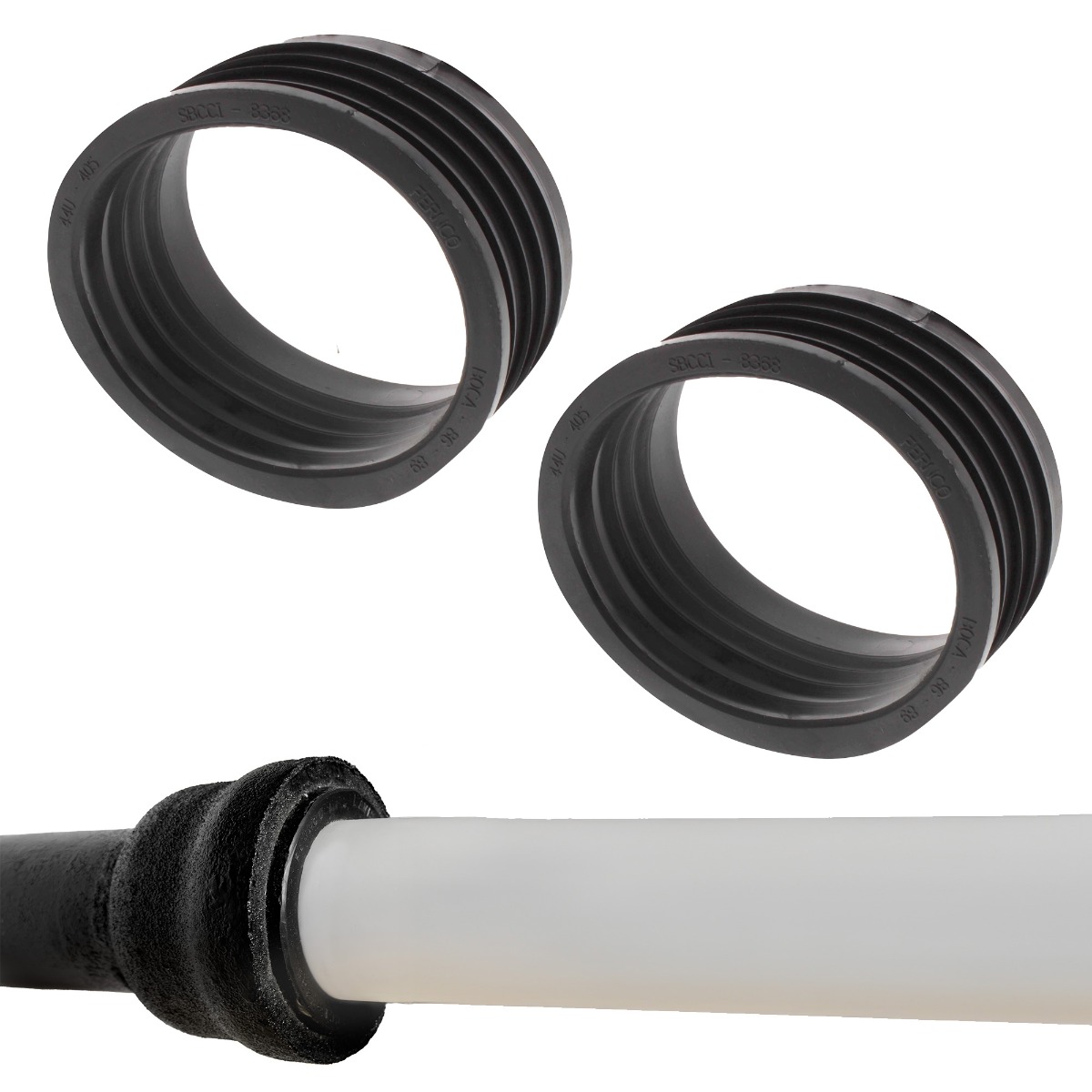 Fernco P44U405 4in. Service Weight Cast Iron Hub to 4in. Sch. 40 PVC Compression Donut, 2