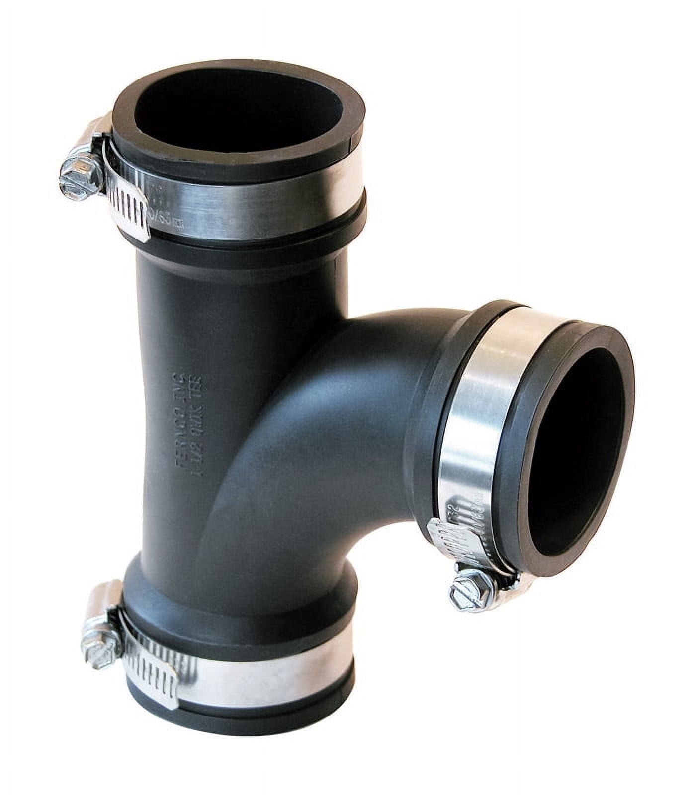 Fernco Black Flexible PVC Tee with Stainless Steel Clamps