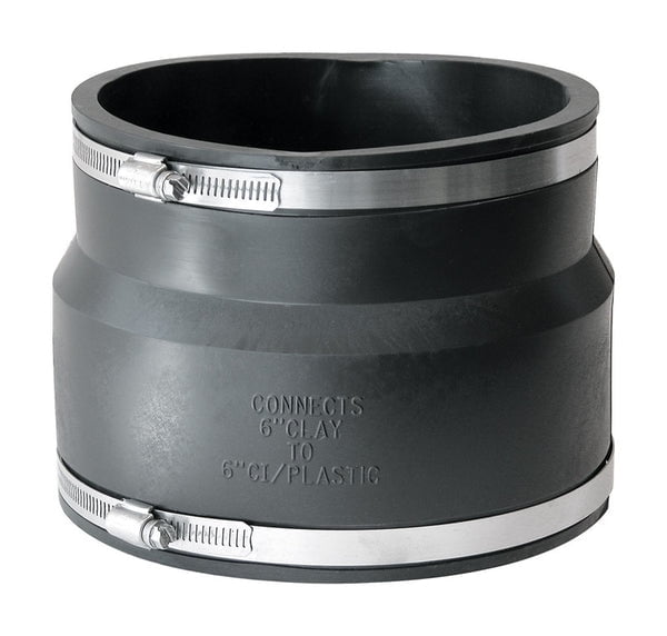 Fernco 6-inch Black PVC Flexible Coupling with Stainless Steel Clamps