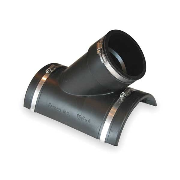 Fernco Black PVC 4" Tee Tap Saddle with Stainless Steel Bands