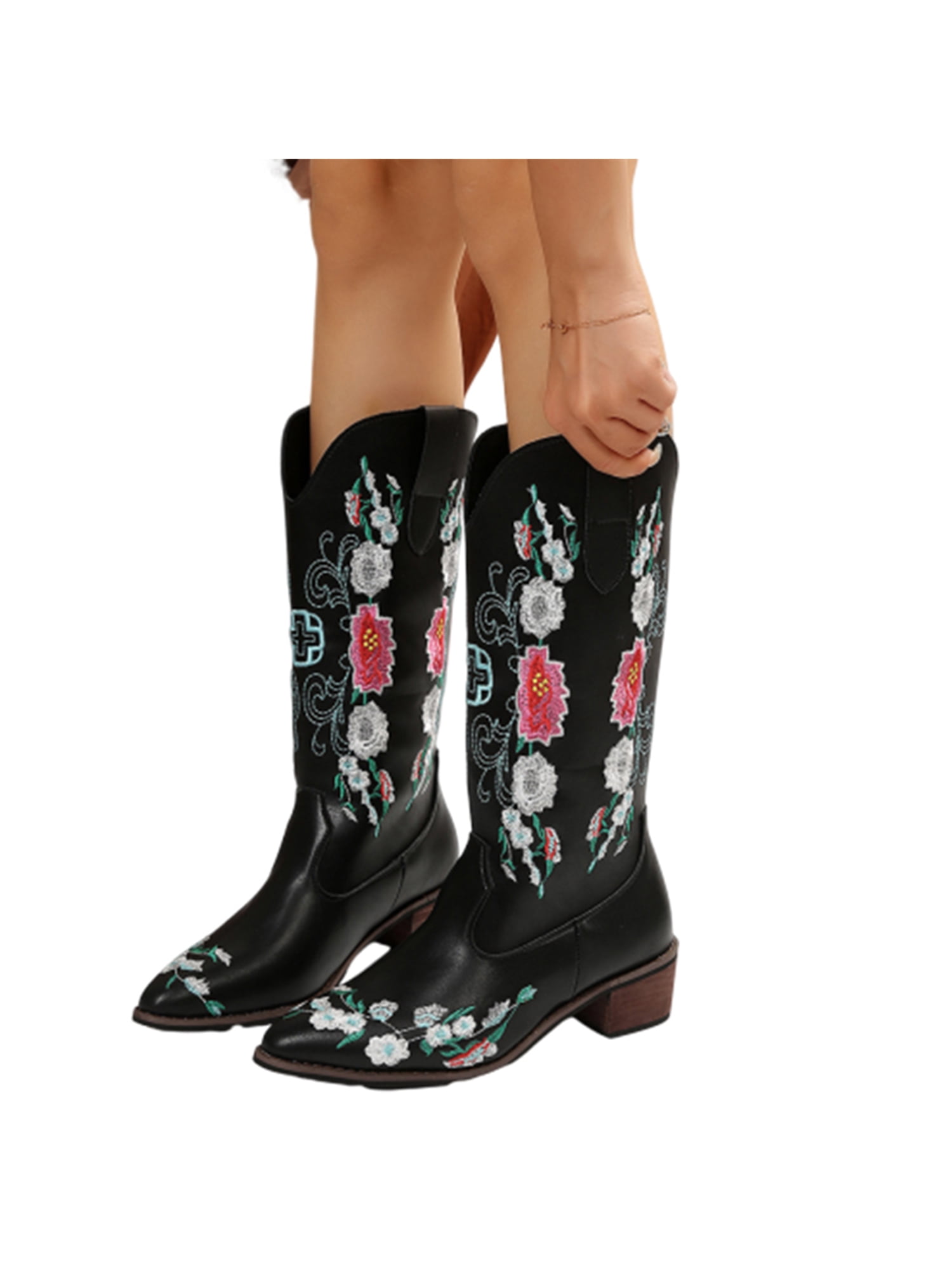 Ferndule Ladies Riding Booties Embroidered Western Boot Knee High