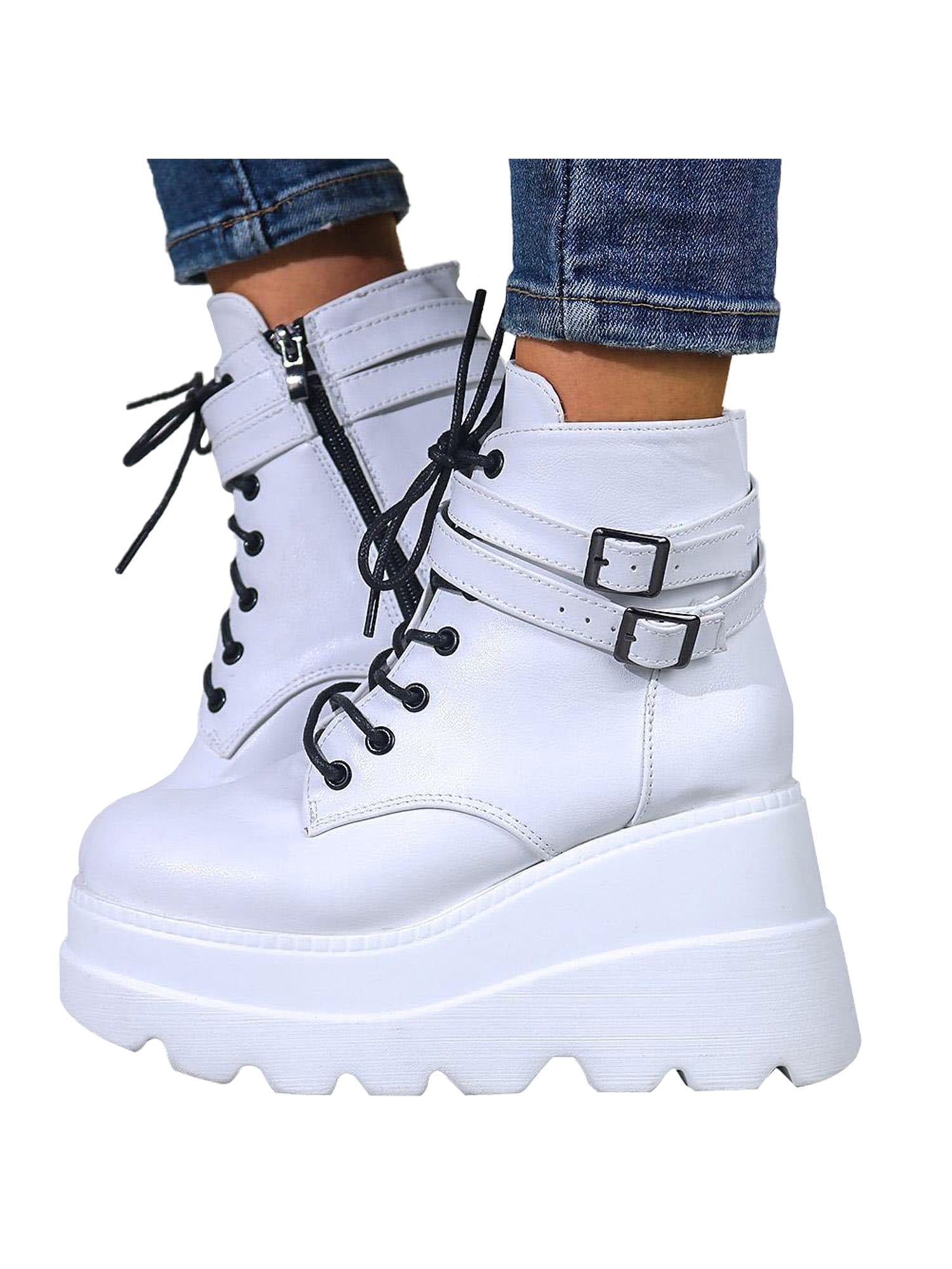 Ferndule NEW Ladies Womens Goth Punk Chunky Wedge High Heel