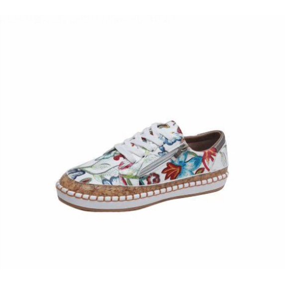 Ferndule Women's Embroidered Floral Loafers Lace-Up Sneakers Round Toe Office Work Shoes Black 5-12