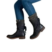 Ferndule Womens Mid Calf Boots Flats Low Heels Lace Up Shoes Winter Warm Boots Shoes Size 4.5-11