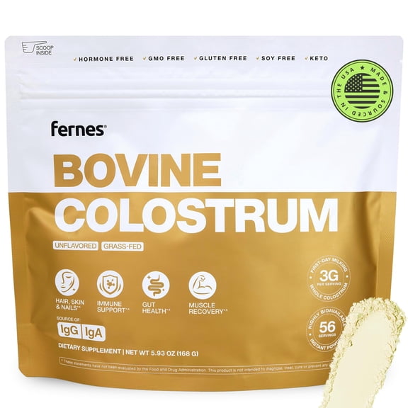 Fernes Grass-Fed Bovine Colostrum Powder, First Day Milking, 56 Servings