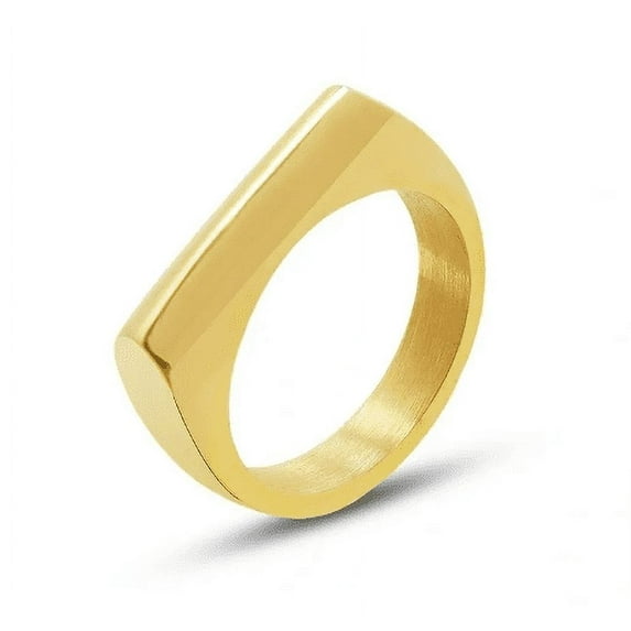 Fernie - 18K Gold Plated High Polished Stainless Steel Hexagon Signet Style Classical Simple Plain Wedding Engagement Statement Ring (Gold)