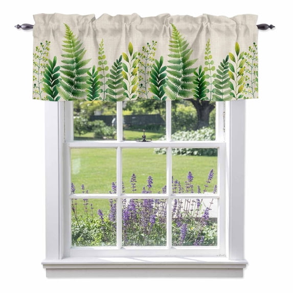 Ferns Leaf Valance Curtain Spring Sage Green Leaves Farmhouse Window Valances Rod Pocket Short Curtains Window Treatments for Kitchen Bedroom Bathroom Laundry 60" x 14"