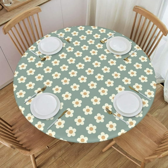 Ferns Sage Green Round Fitted Table Cloth Cover, Round Fitted Tablecloth with Elastic, Table Cloth RoundCover, Elastic Tablecloth for RoundTables, Fits 36" - 44" Tables, Small