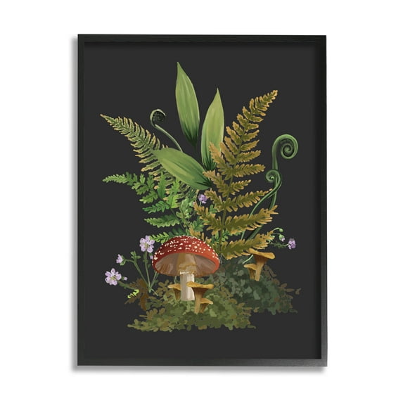 Ferns Sprouting Woodland Mushroom Plants Botanical & Floral Graphic Art Black Framed Art Print Wall Art