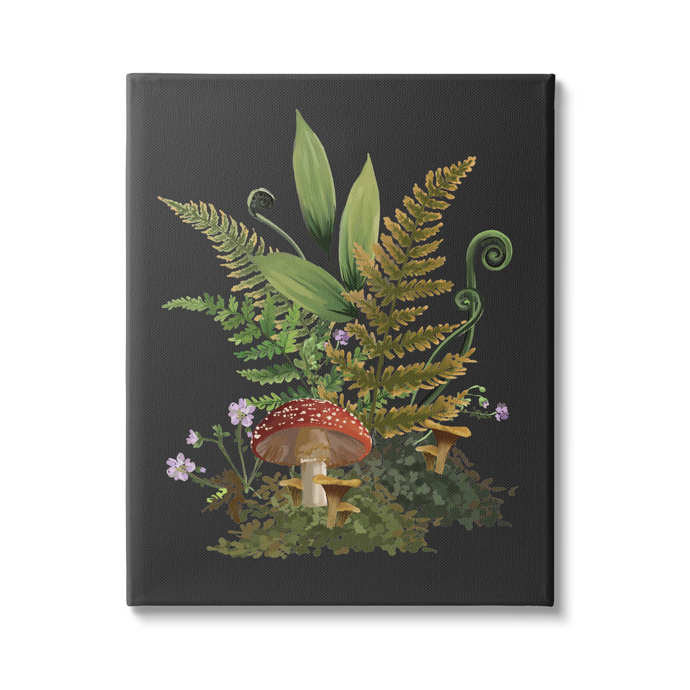 Botanical Ferns and Mushrooms Canvas Wall Art in Dark Green