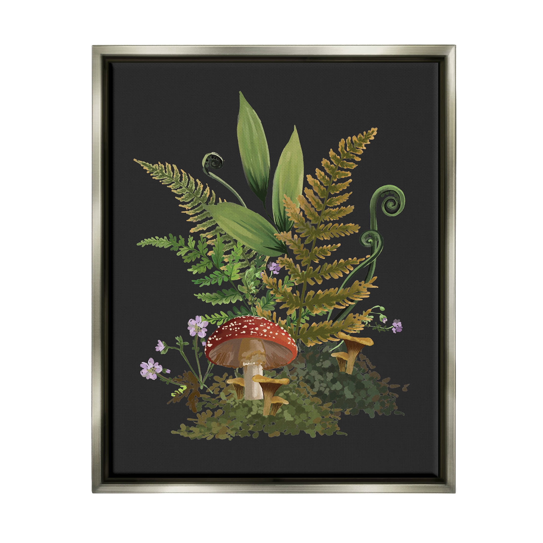 Ferns Sprouting Woodland Mushroom Plants Botanical & Floral Graphic Art Luster Gray Framed Art Print Wall Art