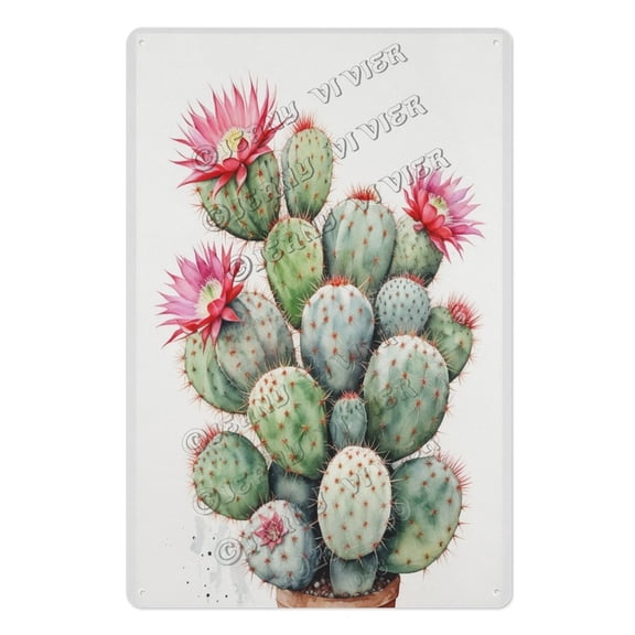 Ferocactus Cactus Metal Sign 8x12 Inch Rustic Wall Decor for Living Room, Garden, Patio Vintage Aluminum Poster for Cactus Lovers and Gardeners