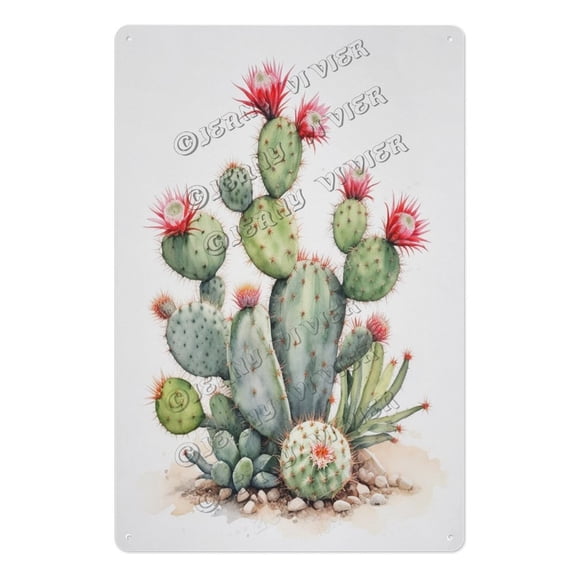 Ferocactus Cactus Metal Tin Sign – 8x12 Inch Rustic Wall Art for Living Room, Garden, Office – Vintage Aluminum Poster for Nature and Succulent Lovers