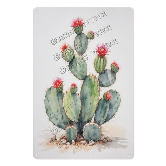 Ferocactus Vintage Metal Sign 8x12 Inch Tin Wall Art for Garden, Office, Patio Rustic Cactus Decor for Succulent and Desert Plant Lovers