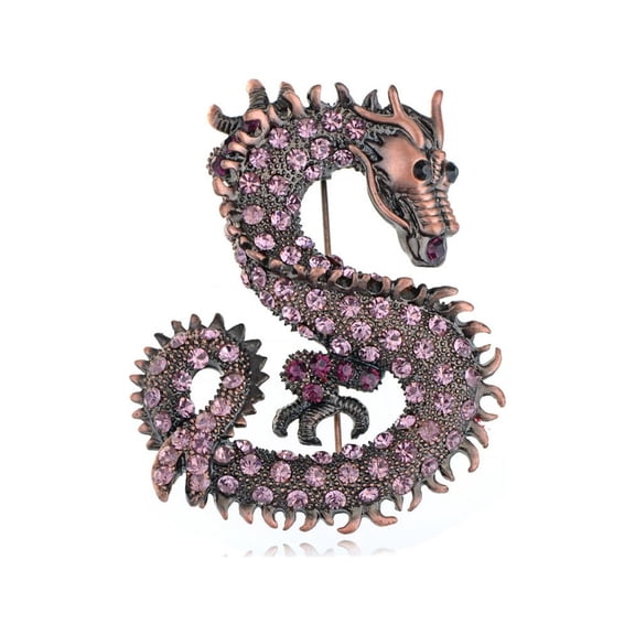 Ferocious Looking Dragon Crouching Fiery Purple Crystal Rhinestone Pin Brooch
