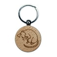 thumbnail image 1 of Ferocious Rat Rodent Snarling Round Keychain Charm Tag - Engraved Wood, 1 of 6