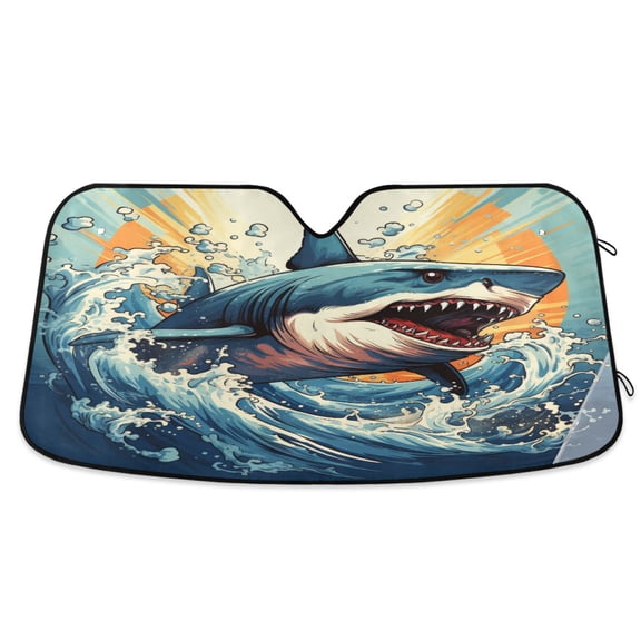 Ferocious Shark Car Windshield Sun Shade Foldable Car Front Window Visor Heat and UV Protection 57x31.5