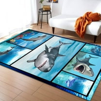 Ferocious Shark Dolphin Area Rugs, 3D Dolphin Fish Patchwork Rug,Stylish Sea Animals Washable Carpet,Soft Non-Slip Rug For Bedroom Living Room-4x8ft