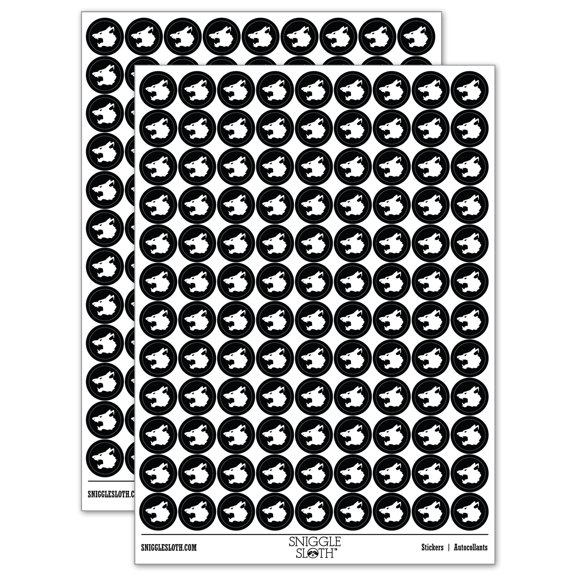 Ferocious Snarling Wolf Head Side 200+ Round Stickers - Black - Matte Finish - 0.50" Size
