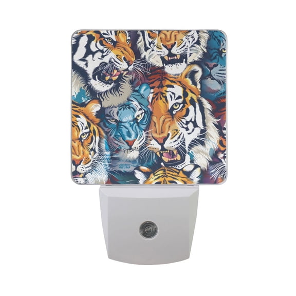 Ferocious Tiger Face Night Light 2 Pack LED Nightlight Plug into Wall Dusk to Dawn Sensor Soft White