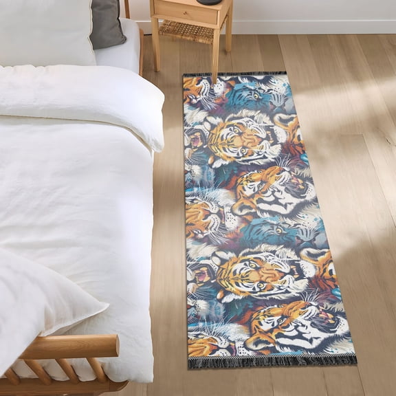 Ferocious Tiger Face Runner Area Rug 2x6 Soft Non-Slip Washable Bedside Carpet for Hallway Bedroom Living Room Home Decor