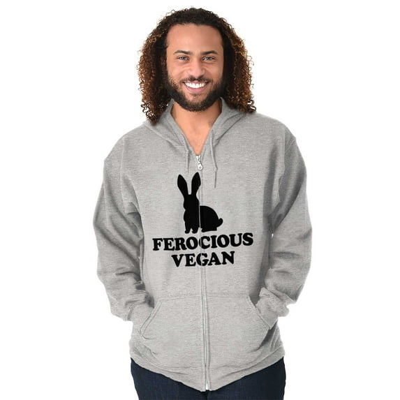Ferocious Vegan Herbivore Bunny Unisex Fleece Graphic Zip Up Hoodie Brisco Brands 2X