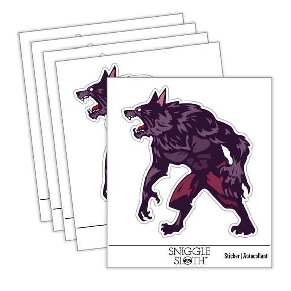 Ferocious Werewolf Monster Halloween Car Window Bumper Water Bottle Phone Tablet Laptop Waterproof Vinyl Decal Sticker Set 5-Pack - Gloss Finish - 5.0"