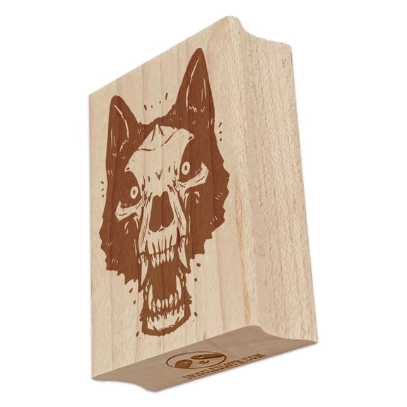 Ferocious Wolf Skull Head Rectangle Rubber Stamp Stamping Scrapbooking Crafting - Small 1.7in