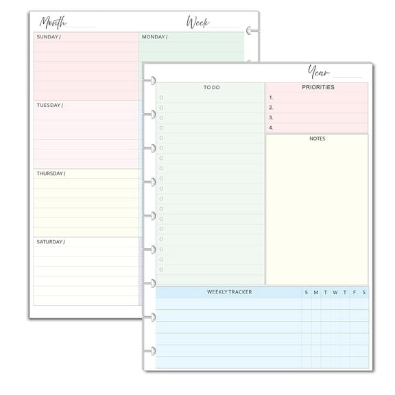 FeroniArt Undated Weekly Planner Inserts, 7" x 9.25", 52 Pages