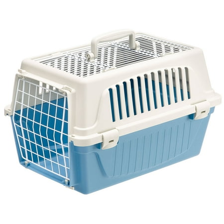 Ferplast ATLAS Two Door Top Load Plastic Kennel Carrier, For Small Cat or Dog, Blue 19 inch