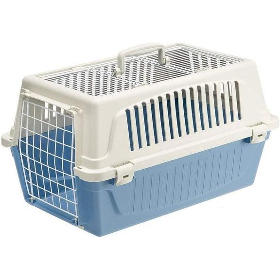 Ferplast ATLAS Two Door Top Load Plastic Kennel Carrier, For Small Cat or Dog, Blue 22 inch